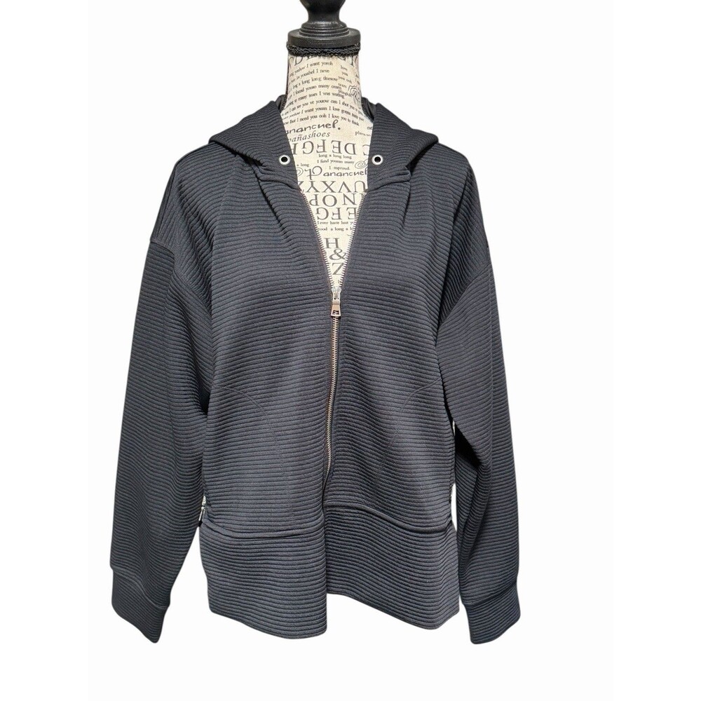 DKNY Sport Women's Black Polyester Full Zip Jacket Size L Long Sleeve Hooded